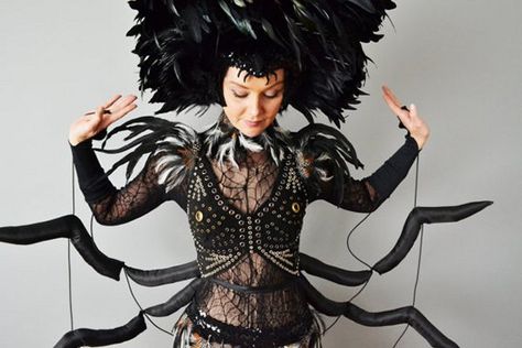 Arachne costume Arachne Costume, Black Widow Spider Costume, Spider Woman Costumes, Widow Costume, Haunted Mansion Party, Greek Monsters, Greek Plays, Mansion Party, Black Widow Costume