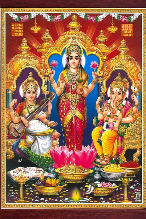 Lakshmi, Ganesha and Saraswati, A elegant and Décor combination of print for Home and Office and Gift and auspicious purpose, Must for Home and office Laxmi Art, Hindu Decor, Poster Frame Wall, Frame For Living Room, Goddess Laxmi, Lakshmi Devi, Saraswati Goddess, Shri Ganesh, Shiva Shakti