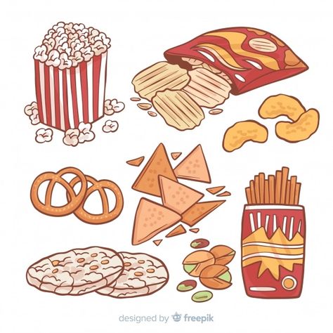 Free Vector | Classic hand drawn snack collection Snacks Drawing, Snack Collection, Fish Background, Vegetable Illustration, Environment Props, Candy Art, Cute Snacks, Cute Food Art, Drawing Prompt