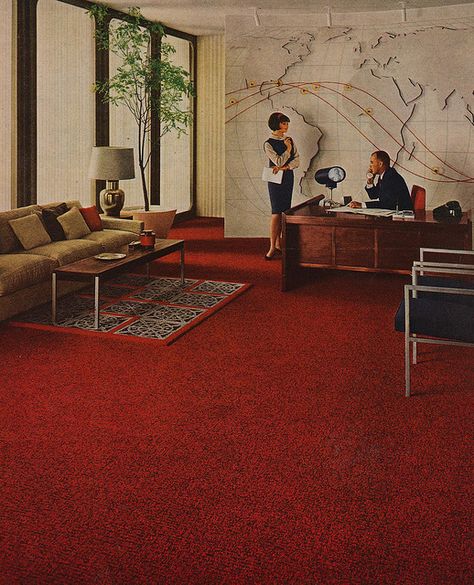 A Title On The Door Rates a Bigelow on the Floor by The Pie Shops Collection, via Flickr 90s Office, 60s Interior, Mid Century Office, 70s Interior, Red Floor, Retro Interior Design, Mid Century Fashion, Retro Office, Spatial Design