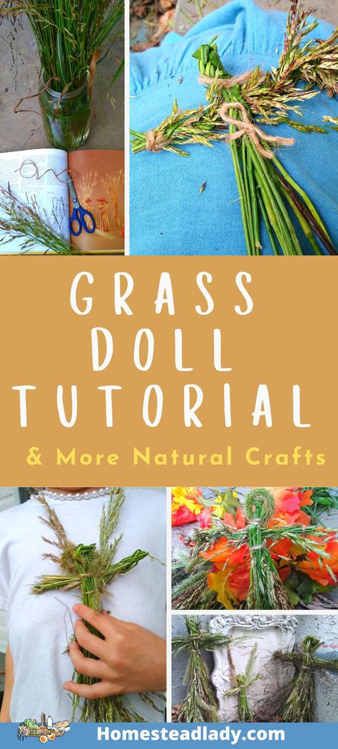 Fall natural crafts – ideas for simple projects for kids and adults. DIY ideas for projects that include natural, botanical materials. The article includes a detailed tutorial on how to make rustic dolls made of grass – a great craft for homeschool kids and grandkids! Nature Thanksgiving Crafts, Crafts Made From Nature, Nature Science Activities, Nature Projects For Kids, Nature Playroom, Nature Crafts For Adults Diy, Grass Craft, Herbal Crafts, Nature Activities For Kids