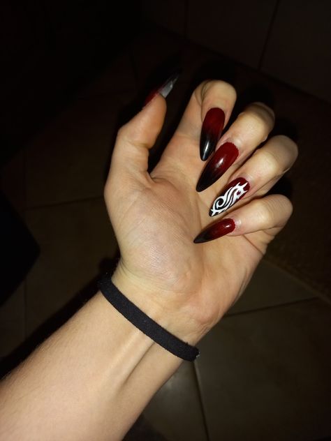 Godsmack Nails, Slipknot Nail Art, Slipknot Nails, Music Pfps, Demon Nails, Blood Nails, Concert Nails, Secret Nails, Skull Nails