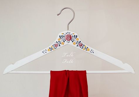 https://flic.kr/p/HDewTZ | Wooden hangers, hand painted, with Slovak folk motives. | Made as #customorder  Studio #TalkFolk Painted Coat Hangers, Hanging Clothes Ideas, Decorated Hangers, Folk Print, Wooden Coat Hangers, Wooden Things, Coat Paint, Home Painting, Things To Paint