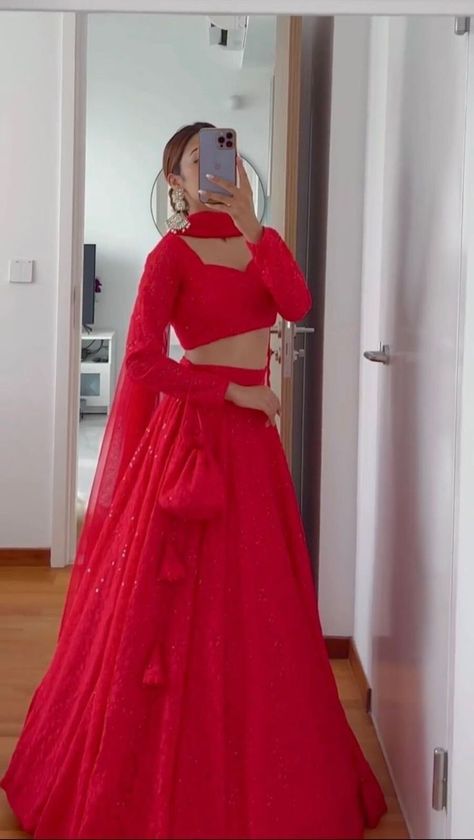 outfit lehnga choli for woman Sequence Lehenga, Red Lehenga Choli, Karva Chauth, Lehenga Choli For Women, Choli For Women, Simple Lehenga, Sequence Embroidery, Indian Outfits Lehenga, Wedding Lehenga Designs