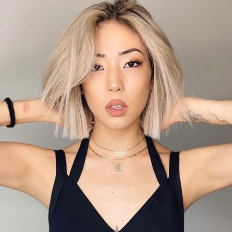 Asian Hair Color Correction Cool Asian Hairstyle, Blonde Bob Asian Hair, Asian Hair Color 2023, Blonde Hair On Asian Women, Asian Blonde Hair, Hair Colors Asian, Asian Hair Trends, Asian Hair Bob, Shadow Princess