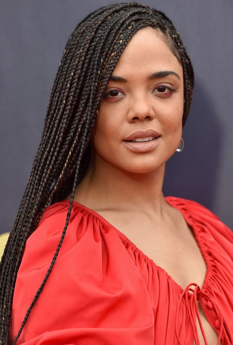 Tessa Thompson Braids, Black Curly Weave Hairstyles, Braid For Big Forehead, Lob Styling, Big Braids, Curly Weave Hairstyles, Hair Milk, Quick Weave Hairstyles, Big Forehead