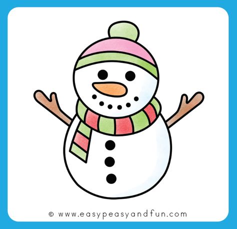 How to Draw a Snowman - Step by Step Drawing Guide - Easy Peasy and Fun Simple Snowman Drawing, How To Draw A Snowman, Snowman Drawing For Kids, Snowman Drawing Easy, Cute Snowman Drawing, Snowman Drawings, Cute Snowmen Drawings, Santa Claus Drawing Easy, Christmas Drawings For Kids