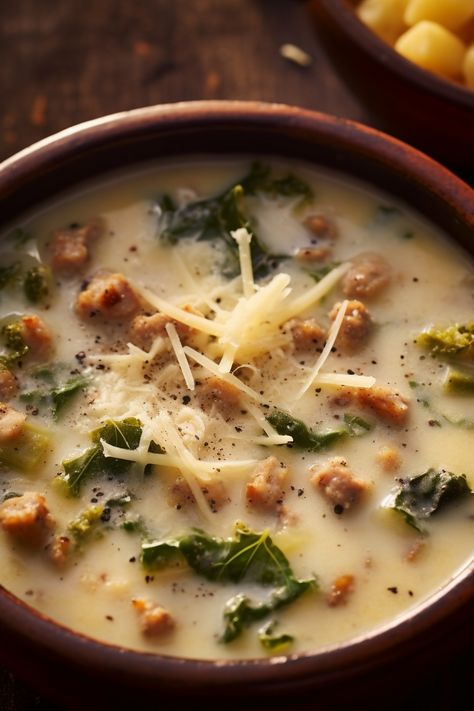 Sausage Potato Soup, Italian Sausage Soup, Mild Italian Sausage, Sausage Potatoes, Spinach Soup, Sausage Soup, Creamy Potato, Delish Recipes, The Embrace