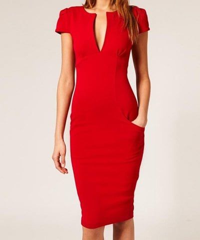 Shop for Red M Glamour Plunging Neck Back Zipper Jag Short Sleeves Bodycon Dress For Women online at $24.80 and discover fashion at RoseGal.com Mobile Little Red Dress Classy, Fancy Bodycon Dress, Red Dress Classy, Red Pencil Dress, Pencil Dress Outfit, Plunging V Neck Dress, Working Dresses, Tight Fitted Dresses, Red Pencil