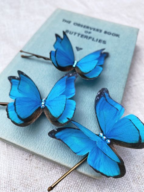 Thanks for the kind words! ★★★★★ "THESE ARE ABSOLUTELY GORGEOUS! BETTER THAN IN THE PHOTOS!" judidash #etsy #blue #wedding #butterflylovergift #butterflypresent #butterflybarrette #silkhairpins #bridalhairpin Butterfly Hair Pins, Bright Blue Hair, Something Blue For Bride, Real Butterflies, Bright Blue Dresses, Silk Butterfly, Recycled Dress, Handmade Hairpin, Flower Crown Hairstyle