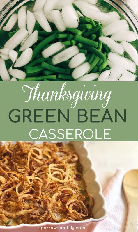 This delicious variation of the traditional green bean casserole is topped with French fried onions and sharp cheddar cheese. Take this easy thanksgiving dish to your holiday parties. It will likely be the first thing to go!  Green bean casserole, thanksgiving recipes, easy christmas recipes, easy casserole dish, Thanksgiving side dish, side dish ideas, bacon dishes, creamy green bean casserole Green Bean Stuffing Casserole, Thanksgiving Green Bean, Thanksgiving Green Bean Recipe, Easy Thanksgiving Dish, Thanksgiving Green Bean Casserole, Ultimate Green Bean Casserole, Casserole Thanksgiving, Traditional Green Bean Casserole, Creamy Green Beans