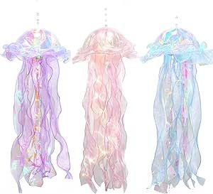 Glitter Iridescent Jellyfish Hanging Decor Jellyfish Kit for Under The Sea Little Mermaid Party Decoration Centerpiece Hanging Jelly Fish Decor Ocean Birthday Wedding Bridal Baby Shower Party Supplies Jellyfish Hanging, Mermaid Pirate Party, Little Mermaid Party, Mermaid Pool Parties, Jellyfish Decorations, Fish Decor, Ocean Birthday, Mermaid Party Decorations, Fiesta Baby Shower