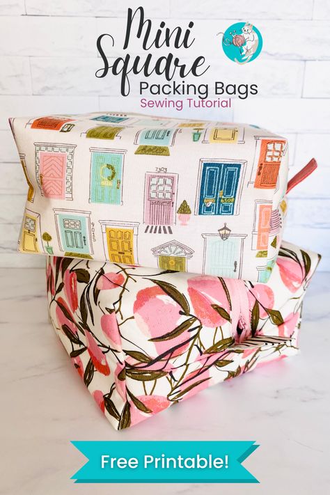 Make a 6x6" square packing cube with my free sewing template! Packing Cubes Sewing Pattern, Packing Cube Sewing Pattern, 10x10 Fabric Square Projects, Sewing Template, Sewing Templates, Small Sewing, Free Sewing Pattern, The Fold Line, Perfect Squares