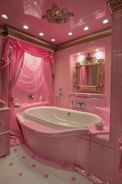 Pink Bathroom Aesthetic, Girly Apartment Ideas, Pink Bathroom Ideas, Aesthetic Barbie, Pink Apartment, Girly Bathroom, Pink Bathroom Decor, Girly Apartments, Glitter Rosa