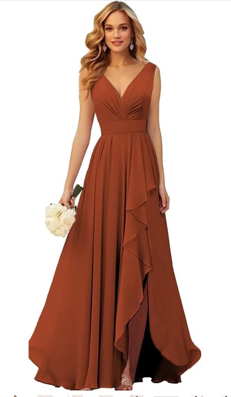 Burnt Orange Formal Dress, Bridesmaid Dresses Burnt Orange, Orange Formal Dress, Orange Formal Dresses, Burnt Orange Bridesmaid Dresses, Ruffles Bridesmaid Dresses, Orange Bridesmaid, Orange Bridesmaid Dresses, Orange Chiffon