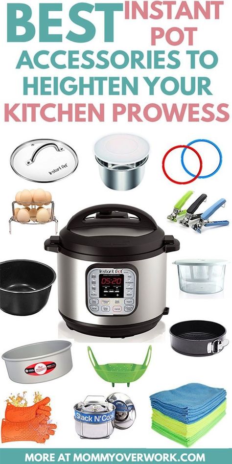 Find the BEST INSTANT POT ACCESSORIES that'll bring your cooking to a whole new level. The top recommended products for your beloved electric pressure cooker instant pot duo or lux. Basic cooking tools, how to retrieve hot contents, make cake and desserts containers for cooking and storage. Best cheesecake pan, silicone lid, glass lid, inner pot, steamer basket, sealing rings, yogurt maker Stainless steel, silicone, glass. A few clever DIY accessory hacks revealed as well Instant Pot Accessories, Pot Accessories, Dessert Containers, Homemade Food Gifts, Electric Cooker, Easy Instant Pot Recipes, Instant Pot Dinner Recipes, Cooking Basics, Instapot Recipes