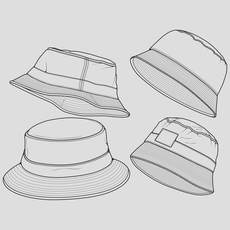 Hat Outline, Bucket Drawing, Hat Template, Hat Vector, Flat Sketches, Outline Drawing, Drawing Vector, Sketch Style, Cute Doodle Art