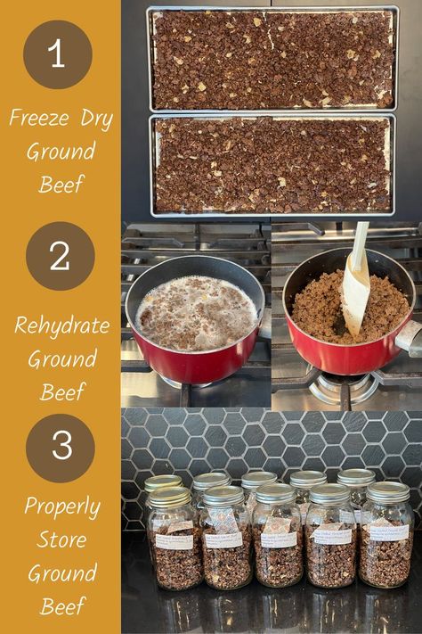 Are you looking for a way to save up to 79% on your freeze-dried ground beef purchases? You can now do so by freeze-drying your own ground beef at home! Freeze-drying ground beef can save you up to 79% in comparison to purchasing pre-packaged freeze dried meat. In this guide, we'll show you how to easily freeze dry ground beef in your own kitchen. Freeze Dry Meal Recipes, Freeze Dryer Recipes, Dried Meat Recipe, Freeze Drier, Hamburger Meals, Meatloaf Burgers, Dehydrating Food Storage, Freeze Dried Food Storage, Freeze Dried Meat