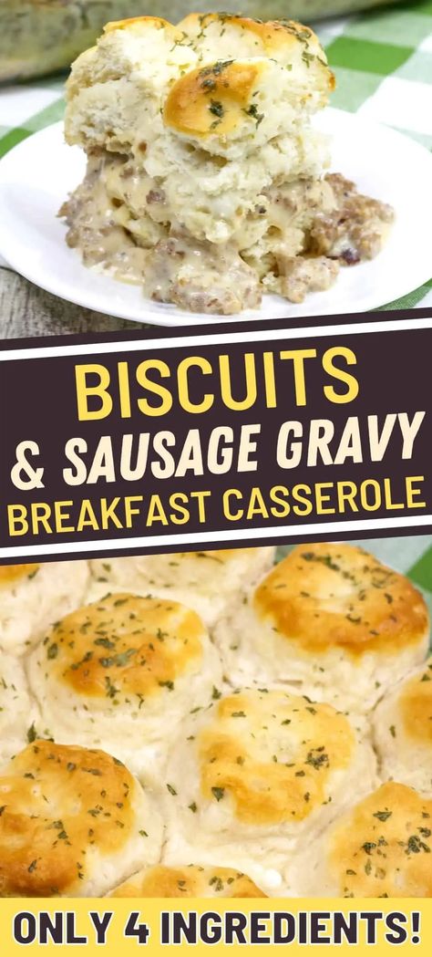 A hearty southern-style biscuits and gravy casserole recipe made with a rich, creamy homemade sausage gravy and fluffy buttermilk biscuits (from refrigerated biscuit dough). #breakfastcasserole #sausagegravy #breakfastbake Sausage Gravy And Biscuits Casserole, Sausage Gravy Breakfast Casserole, Best Sausage Gravy, Breakfast Entrees, Sausage Gravy Casserole, Sausage Gravy Breakfast, Biscuit And Gravy Bake, Gravy Breakfast Casserole, Bread Meals