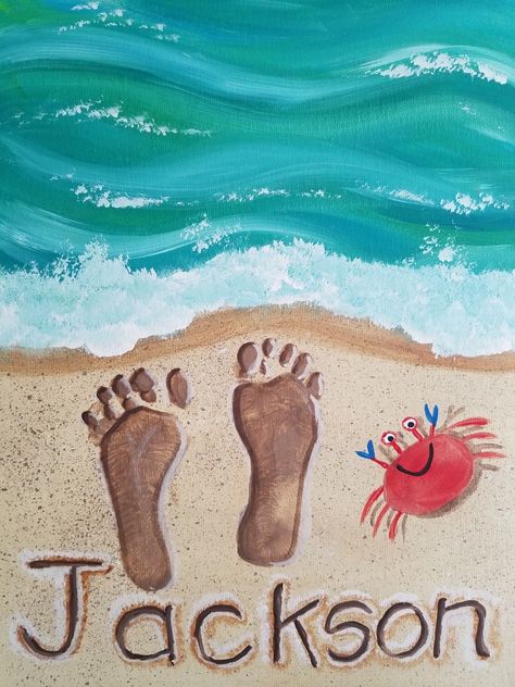 Beach Crafts For Kids, Footprint Crafts, Footprint Art, Ocean Crafts, Puppy Chow, Daycare Crafts, Beach Canvas, Handprint Art, Beach Crafts