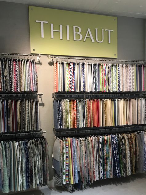 Fabric Showroom Interior Design, Scarf Store Design, Fabric Shop Interior, Fabric Shop Display, Interior Garden Design, Fabric Store Displays, Thibaut Fabric, Fabric Store Design, Retail Store Interior Design