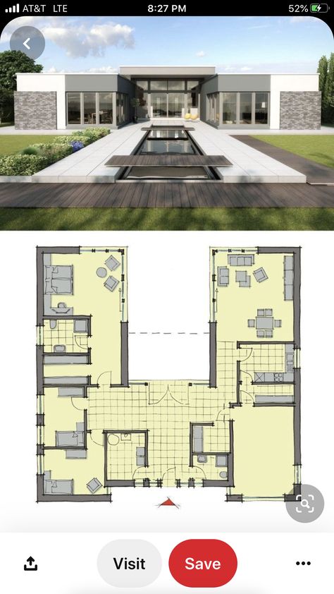 Courtyard Layout, Contemporary Architecture House, Deck Terrace, Spec House, Home Designs Exterior, Flat Roof House, Roof House, Concept Model, Casa Country