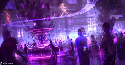 This party is out of this world! by ramtin-s.deviantart.com on @deviantART Neon Cyberpunk, Sci Fi Environment, Star Wars Concept Art, Cyberpunk Aesthetic, Cyberpunk City, Arte Cyberpunk, Neon Aesthetic, Futuristic Art, H U