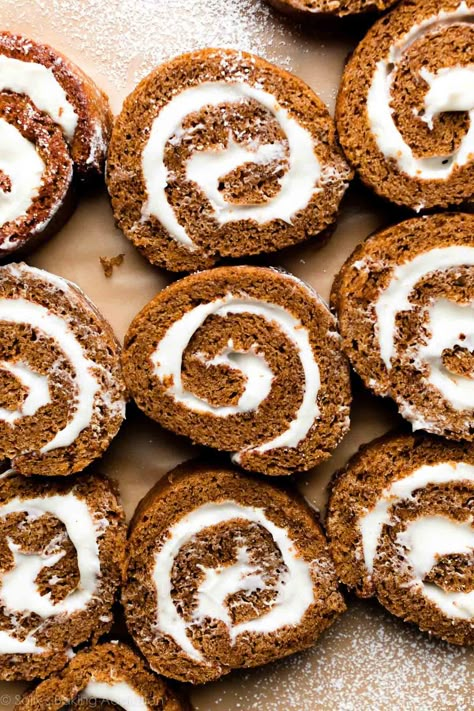 Pumpkin Roll Recipe Ganache Recipes, Pumpkin Rolls, Pumpkin Roll Cake, Pumpkin Rolls Recipe, Baking Challenge, Sallys Baking, Winter Baking, Christmas Cookbook, Frozen Cookie Dough