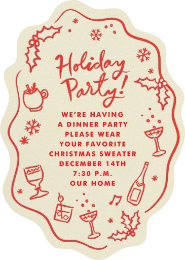 Customize 'Tipsy Holiday' Cocktail Party Invitation online and send via email, text message, or a shareable link. Instantly track deliveries and opens, and message recipients. New Years Eve Social Media Post, Christmas Themed Invitations, Winter Birthday Themes For Women, Business Christmas Party Ideas, Christmas Cocktail Party Invitations, Holiday Company Party, Christmas Invitations Ideas, Holiday Party Aesthetic, Christmas Dinner Invitations