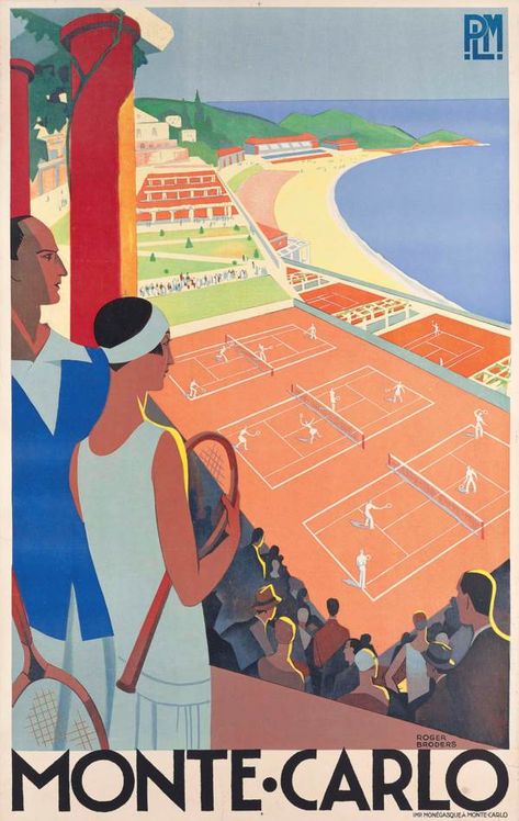 Roger Broders (1883-1953) Roger Broders, Monte Carlo Tennis, Monte Carlo Travel, Foto Muro Collage, Tennis Posters, Tennis Art, Travel Art Print, Vintage Advertising Posters, Vintage Tennis