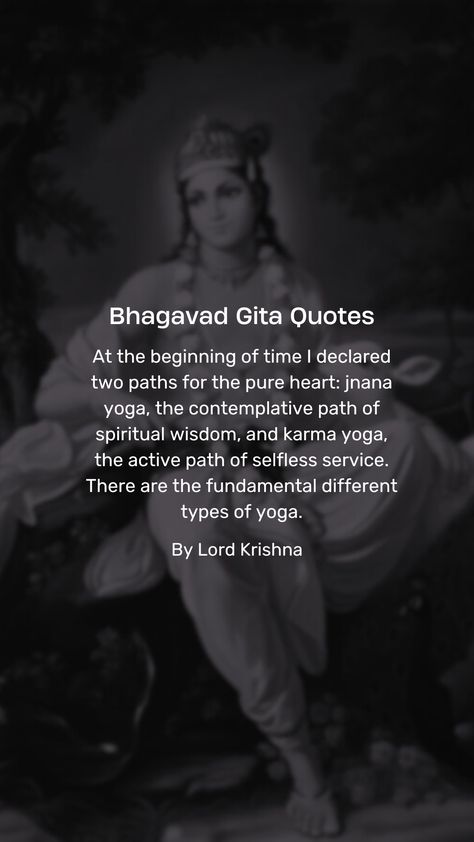 Gita for Daily Enrichment (referred henceforth as Gita-daily) provides condensed nuggets of insight gleaned from the Vedic wisdom-tradition, and re-presented in an idiom and style that resonates with contemporary needs, interests and concerns. Quotes By Lord Krishna, Krishna Geeta, Bhagavad Gita Quotes, Jnana Yoga, Geeta Quotes, Different Types Of Yoga, Karma Yoga, The Mahabharata, Gita Quotes