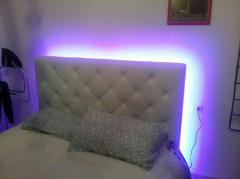 Lights Under Bed Frame, Leds Behind Bed, Led Behind Bed, Light Up Headboard, Led Lights Behind Bed, Lights Behind Bed, Bed On Wall, Headboard With Lights, Bedroom Redo