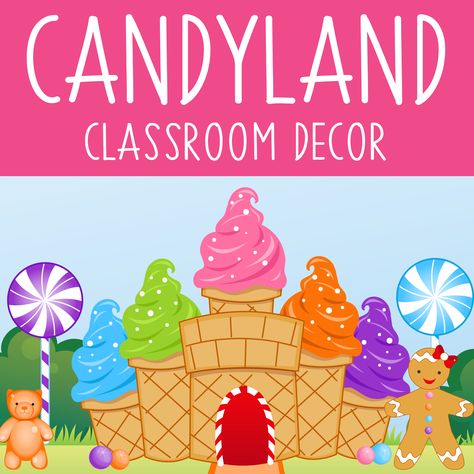 Candyland Classroom Theme Back To School, Candyland Decorations Printable, Candyland Banner Printable, Lollipop Classroom Door, Candy Themed Classroom Door, Candy Land Letters Free Printable, Sweet Shop Classroom Theme, Candy Land Bulletin Board Ideas, Candyland Classroom Decorations