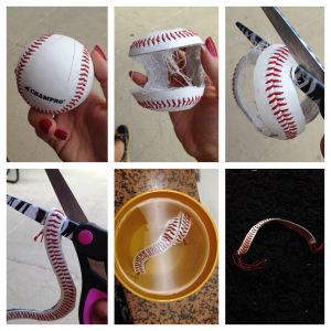 How to make a bracelet from a baseball!  Step by step instructions with photos! Baseball Boyfriend, Softball Crafts, Baseball Bracelet, Baseball Crafts, Sport Craft, Baseball Boys, Baseball Party, Baseball Gifts, Diy Gifts For Boyfriend