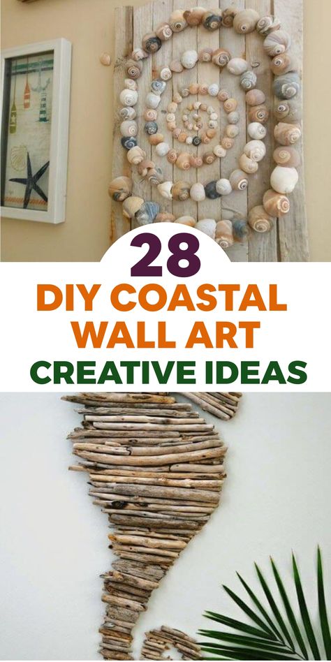 Transform your space with calming coastal decor using these imaginative DIY coastal wall art ideas. Get inspired by the beach vibes and create a stunning seashell masterpiece by arranging various shells on a canvas or wooden panel. Add a touch of elegance with metallic paints or delicate pearls for that extra sophistication factor. Dive into the peaceful world of coastal aesthetics and uplift your home ambiance today! Sea Shells Wall Decor, Diy Coastal Decor Wall Art, Seashell Home Decor Diy, Beachy Wall Decor Ideas, Starfish Decorating Ideas, Coastal Accent Wall Ideas, Sea Shell Wall Decor, Driftwood Wall Art Diy, Displaying Seashells Ideas