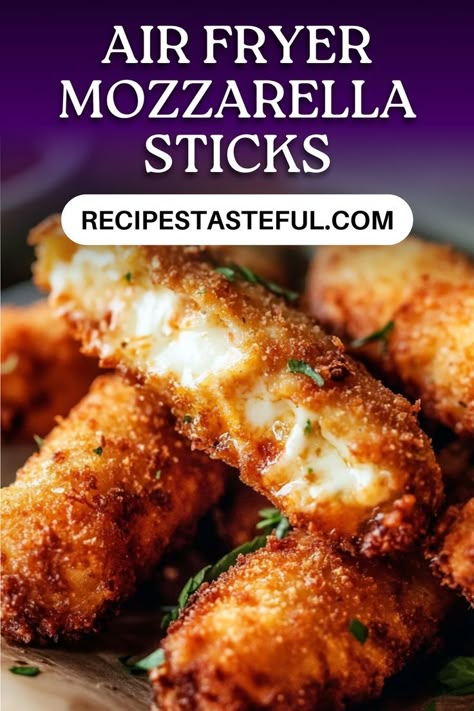 Deliciously crispy Air Fryer Mozzarella Sticks are an easy and quick appetizer perfect for parties or a cozy movie night. These cheesy delights are coated with a flavorful breadcrumb mixture and cooked to golden perfection without deep frying! Cheese Sticks Recipe Air Fryer, Air Fryer Recipe Ideas, Air Fryer Mozzarella Sticks Homemade, Airfryer Appetizers, Air Fryer Mozzarella Sticks, Air Fryer Mozzarella, Air Fryer Grilled Cheese, Mozzarella Sticks Recipe, Air Fryer Appetizers