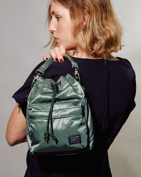 Porter Bag Yoshida, Sage Green Fashion, Porter Bag, Porter Yoshida, Green Balloon, Photoshoot Concept, Outfit Women, Bagpack, Green Fashion