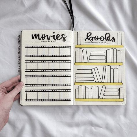 Movies Tracker Bullet Journal, Journal Memories Ideas, Movies Bullet Journal Page, Journal Book Ideas Creative, Bullet Journal Tv Show Tracker, Movie Scrapbook Ideas, Journal Ideas Movies, Movie Tracker Journal, Book List Bullet Journal