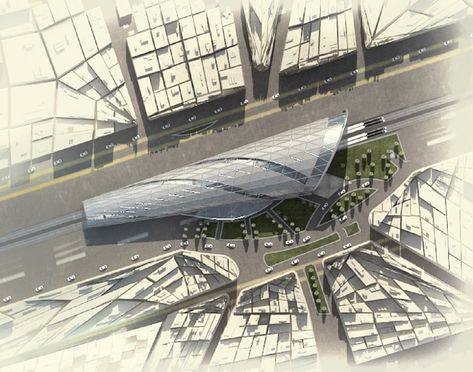 train station design on Behance Train Station Design, Architecture Rendering Photoshop, Parking Building, Suez Canal, Architecture Drawing Presentation, Train Station Architecture, Underground Station, Building Entrance, Architecture Panel