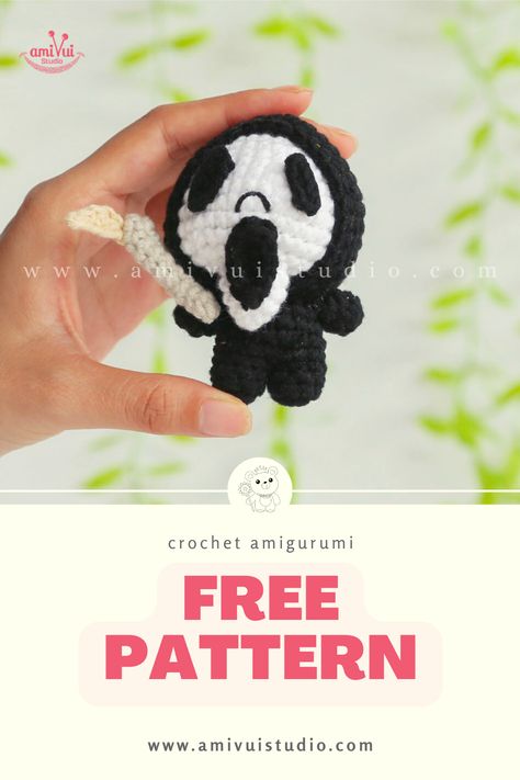 Unveil the magic of our Scream Amigurumi, a delightful blend of ghosts and cuteness. This scream is not scary at all, rather cute. This funny toy will be a perfect decoration for your bag! Let’s crochet now with our free pattern. Don’t forget to leave a comment on your results! Happy crocheting! Ghostface Scream Crochet Pattern Free, Ghost Face Amigurumi, Crochet Scream Free Pattern, Scream Crochet Pattern Free, Crochet Scream Doll Free Pattern, Ghost Face Crochet Pattern Free, Crochet Ghostface Pattern Free, Ghostface Crochet Pattern Free, Ghost Face Crochet Pattern