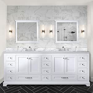 Widespread Faucet, Sleek Bathroom, Double Bath, Countertop Options, Bathroom Vanity Base, Quartz Countertop, Double Sink Bathroom, Vanity Countertop, White Vanity Bathroom