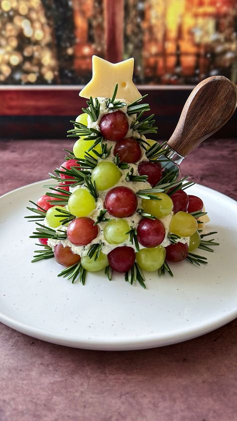 Grape Christmas Tree Cheese Ball Grape Christmas Tree, Christmas Tree Cheese Ball, Christmas Tree Cheese, Cheese Tree, Cheese Alternative, Boursin Cheese, Hot Honey, Vegan Cream Cheese, Cute Christmas Tree