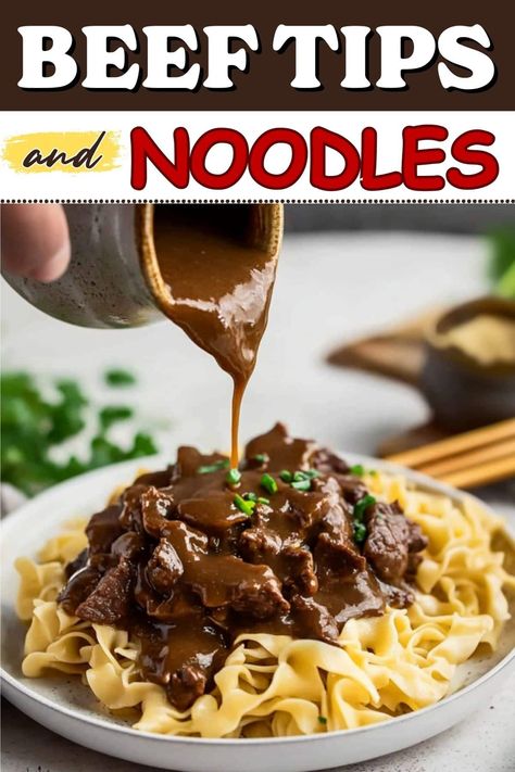 Beef tips and noodles is a budget-friendly weeknight hero! Featuring tender beef, savory gravy, and buttery egg noodles, it’s the perfect family-friendly dinner. Beef And Noodles Over Mashed Potatoes Crockpot, Egg Noodles And Beef Tips, Egg Noodle And Beef Recipes, Best Dinner Recipes Ever Beef, Oven Beef And Noodles, Best Beef Dinner Recipes, Food For The Family, Easy Meal Recipes Dinners, Easy Simple Dinner Recipes 3 Ingredients Ground Beef