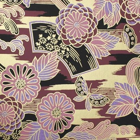 Perseverance Japanese Chiyogami Paper shines with burgundy and light purple floral patterns with heavy metallic gold acccents. This traditional style of Yuzen Paper is hand silkscreened onto a high content Kozo base providing durability and flexibility. The colors are applied with pigmented ink which resists fading making this an ideal paper for many art or craft applications. Originally used for paper dolls, decoration of tins and boxes, Yuzen Paper has now found its way into a variety of arts Origami Star Box, Chiyogami Paper, Origami For Beginners, Origami Dragon, Origami Fish, Origami Love, Japanese Origami, Large Floral Print, Diy Fan