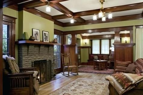 Craftsman Interior Paint Colors, Craftsman House Interior, Craftsman Style Living Room, Craftsman Style Interior, Craftsman Interior Design, Craftsman Home Decor, Craftsman Interiors, Craftsman Living Room, Craftsman Home Interiors