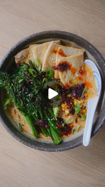 Amanda Ducks on Instagram: "Vegan peanut miso ramen 🌱

I’ve been eating this meal on repeat lately, it’s so creamy, delicious & hearty! I hope you love it as much as I do 😌🍜

(Serves 2)

Creamy peanut broth ingredients: - 1 tbsp oil - 1/2 brown onion - 2 cloves of garlic - 1/8 cup soy sauce - 1 tbsp gochujang paste - 1 tbsp white miso paste - 2 cups water - 1/8 cup smooth peanut butter - 2 tsp veggie stock powder - 1 cup soy milk
 To serve: - 200g noodles of choice - 200g firm tofu - 1 bunch broccolini - Kernels from 1 corn cob - Toasted sesame seeds, as desired - Spring onion, as desired - Chilli oil, as desired
 Method: 1. Place a deep frying pan over medium heat, add oil. Finely dice brown onion and garlic, then transfer to the pan and fry for 2-3 minutes 2. Add soy sauce, gochujang Amanda Ducks, Gochujang Paste, White Miso Paste, Vegan Plan, Smooth Peanut Butter, Miso Ramen, Chilli Oil, Miso Paste, Firm Tofu