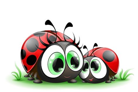 Bug Cartoon, Ladybug Cartoon, Cartoon Mom, Leaves Painting, Baby Ladybug, Ladybug Art, Art Mignon, Rock Painting Patterns, Cute Cartoon Animals