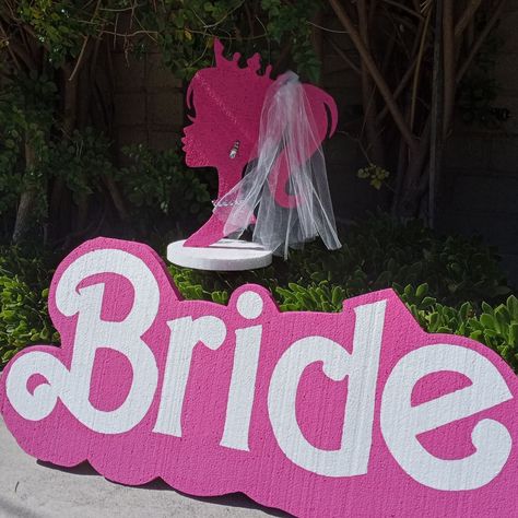 Barbie bridal shower decor ideas Bridal Shower Ideas Pool Party, Barbie Theme Wedding, Barbie Themed Bridal Shower Ideas, Barbie Themed Wedding, Bachelorette Party Ideas Barbie, Bridal Shower Barbie Theme, Barbie Bachelorette Party Decorations, Barbie Bachelorette Party Backdrop, Bach Barbie Theme