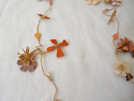 Beautiful Sewing, Linen Flower, Embroidery Necklace, Sophie Digard, Autumn Leaf, Textile Jewelry, Knitwear Design, Fabric Jewelry, Jewelry Inspo