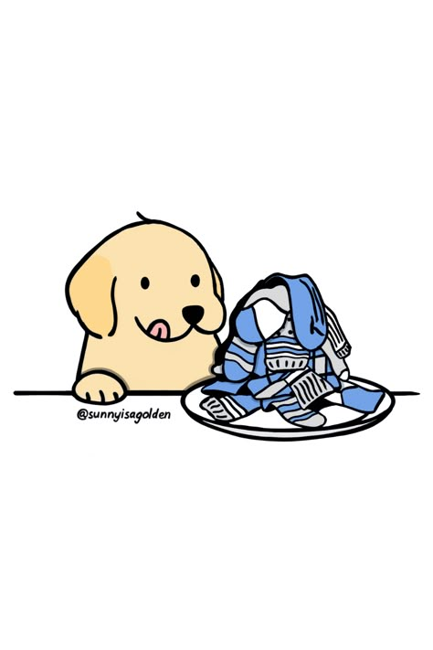 Dog In Box Drawing, T Shirt Dog Design, Golden Retriever Cute Drawing, Funny Dogs Drawing, Golden Retriever Illustration Cartoon, Funny Dog Illustration Art, Golden Retriever Drawing Cartoon, Funny Dog Drawings, Kawaii Golden Retriever